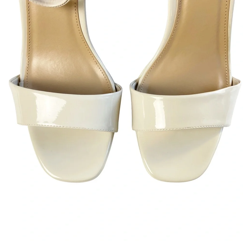 Steve Madden Lessa Patent Platform Heels Bone Nude Ankle Strap Size 10